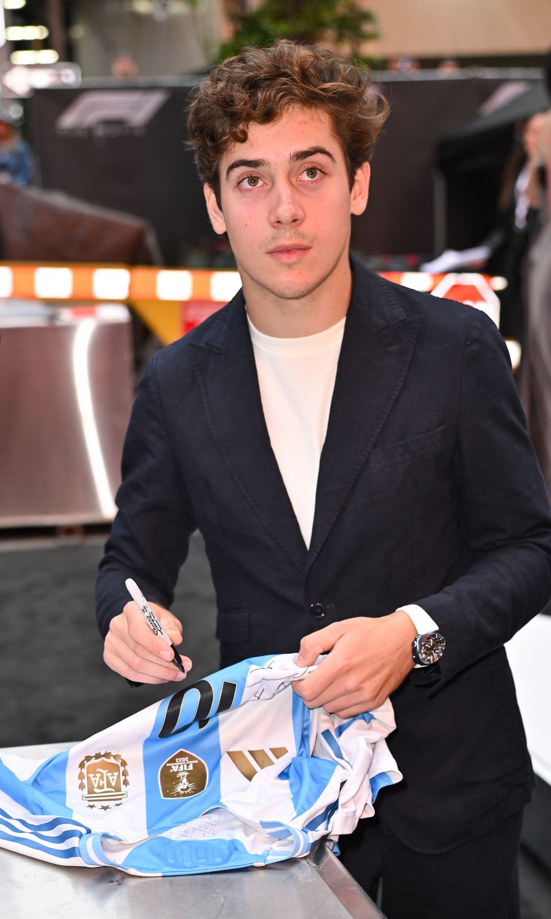 Franco Colapinto arrives to the "F1" World Premiere in Times Square on June 16, 2025 in New York City.