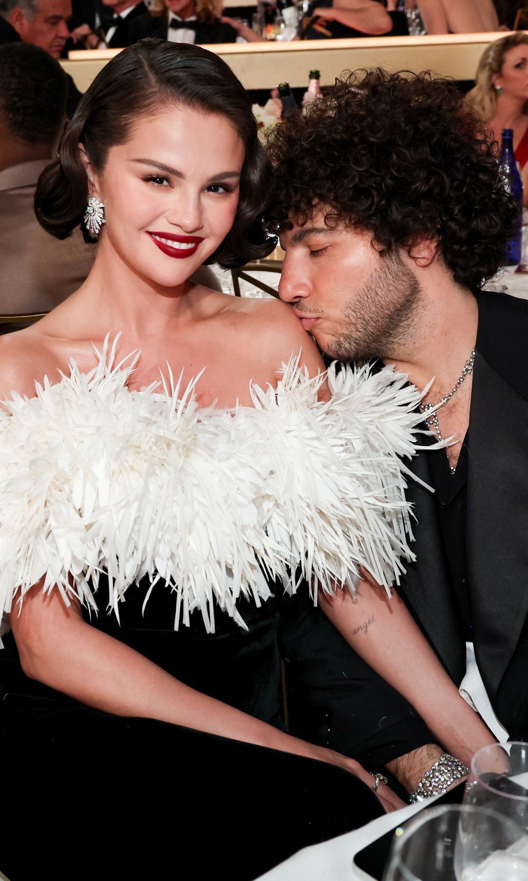 Selena Gomez, Benny Blanco at the 83rd Annual Golden Globes held at The Beverly Hilton on January 11, 2026 in Beverly Hills, California. (Photo by Christopher Polk/2026GG/Penske Media via Getty Images)