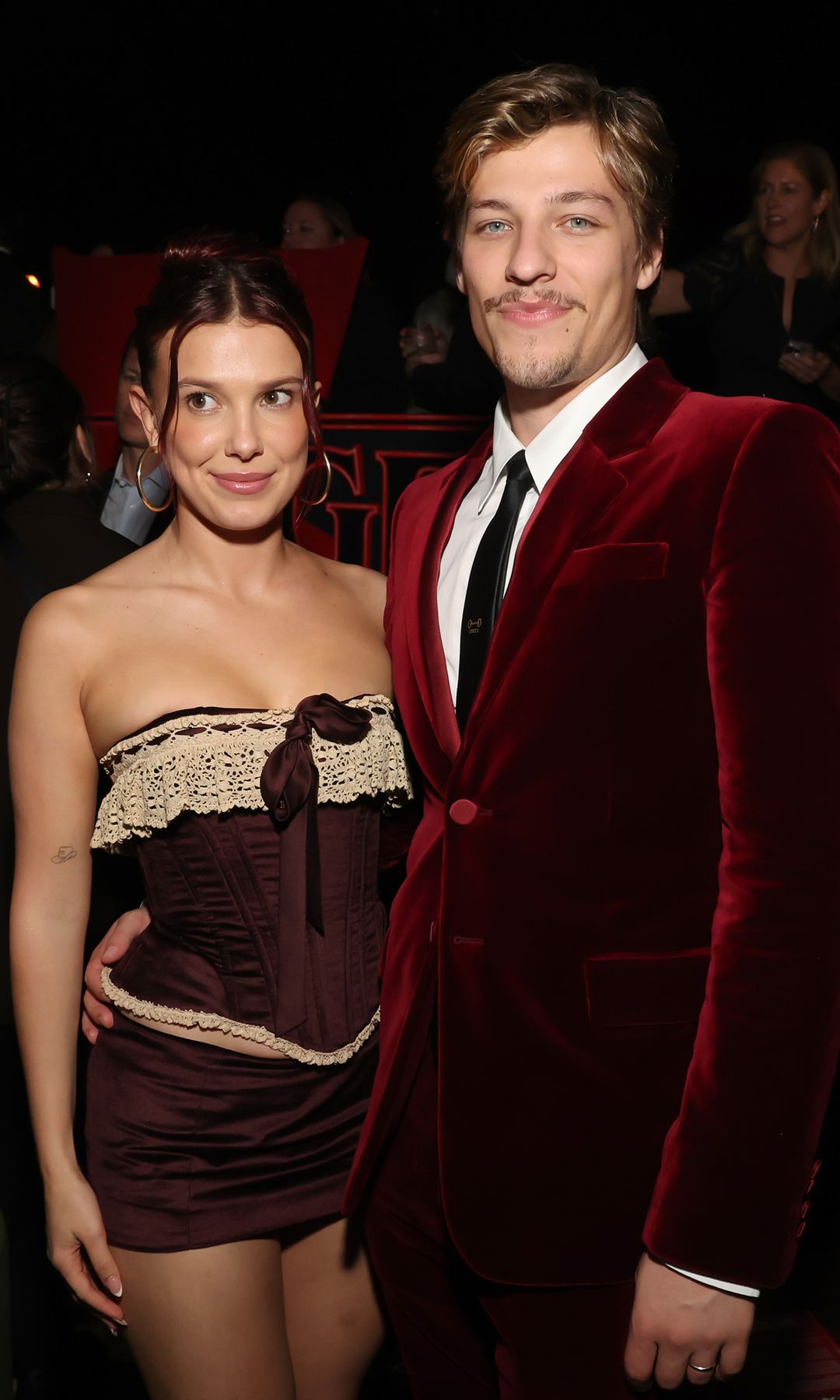 Millie Bobby Brown and Jake Bongiovi at "Stranger Things" Season 5 World Premiere on November 06, 2025 in Hollywood