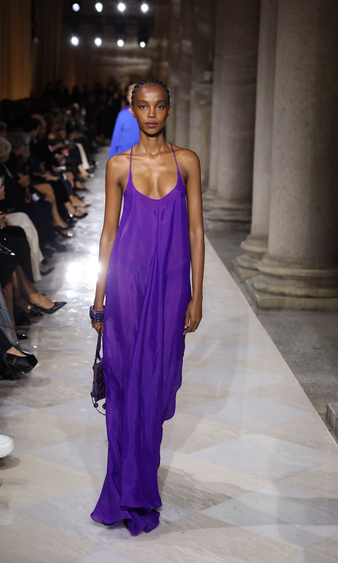 MILAN, ITALY - SEPTEMBER 28: A model walks the runway at the Giorgio Armani fashion show during the Milan Womenswear Spring/Summer 2026 on September 28, 2025 in Milan, Italy. (Photo by Daniele 