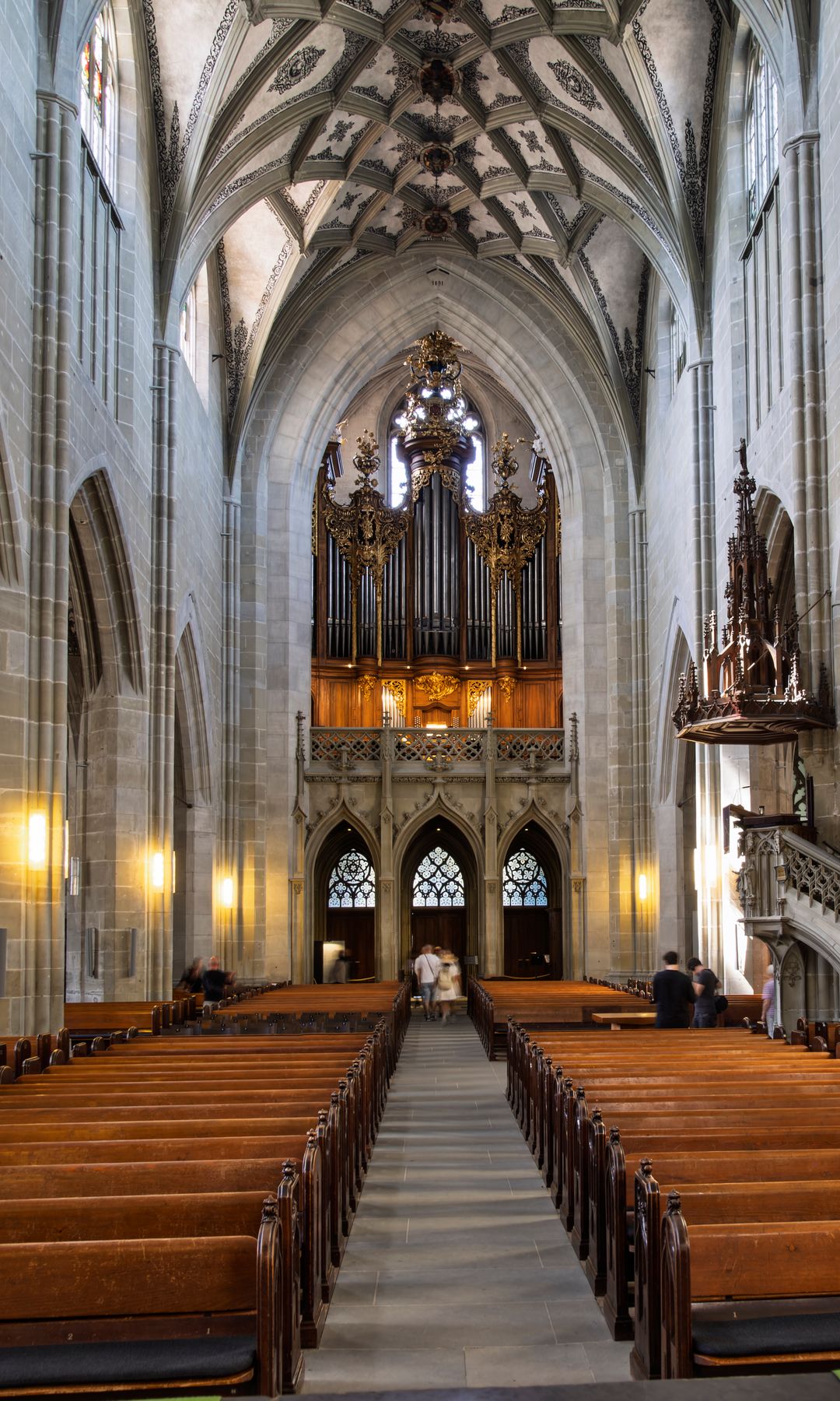 The interior of the Cathedral of St. Vincent in Bern, the tallest religious building in Switzerland.