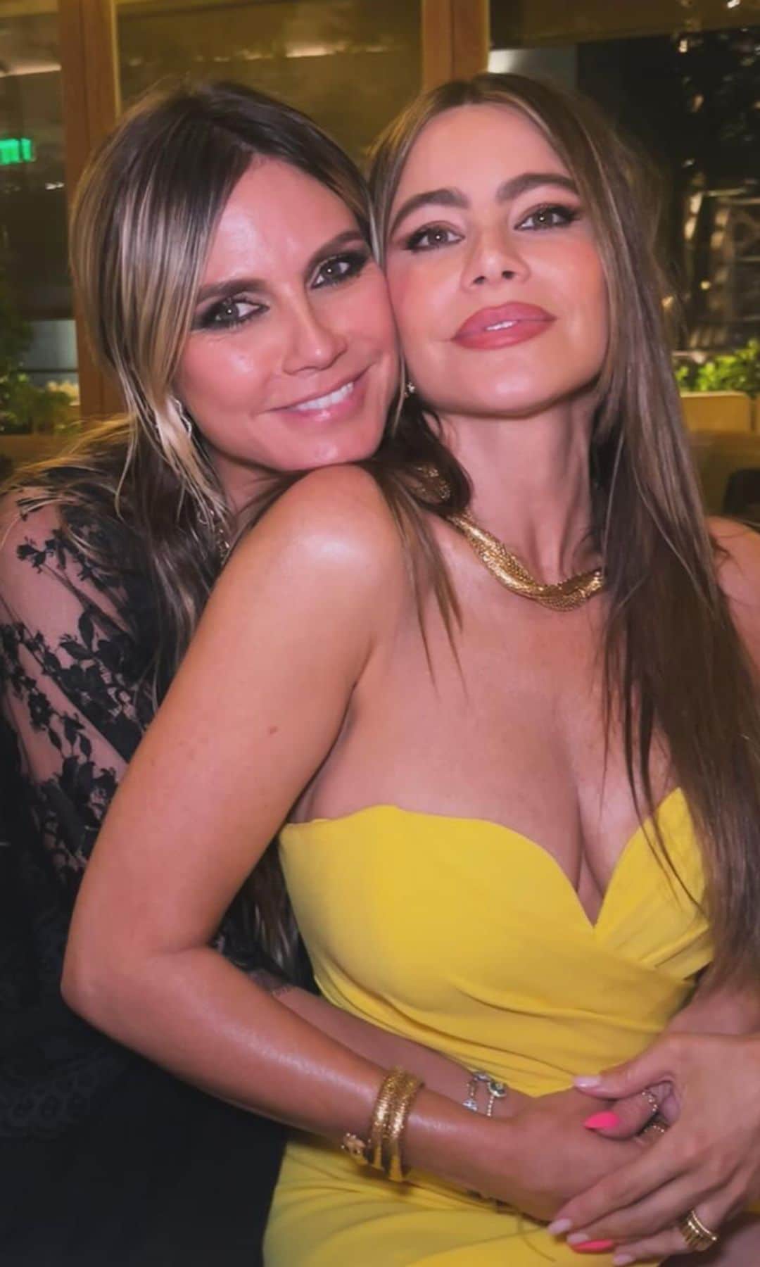 Sofia Vergara in leather bustier and Heidi Klum in sheer cutout ensemble at Paris Hilton LA premiere