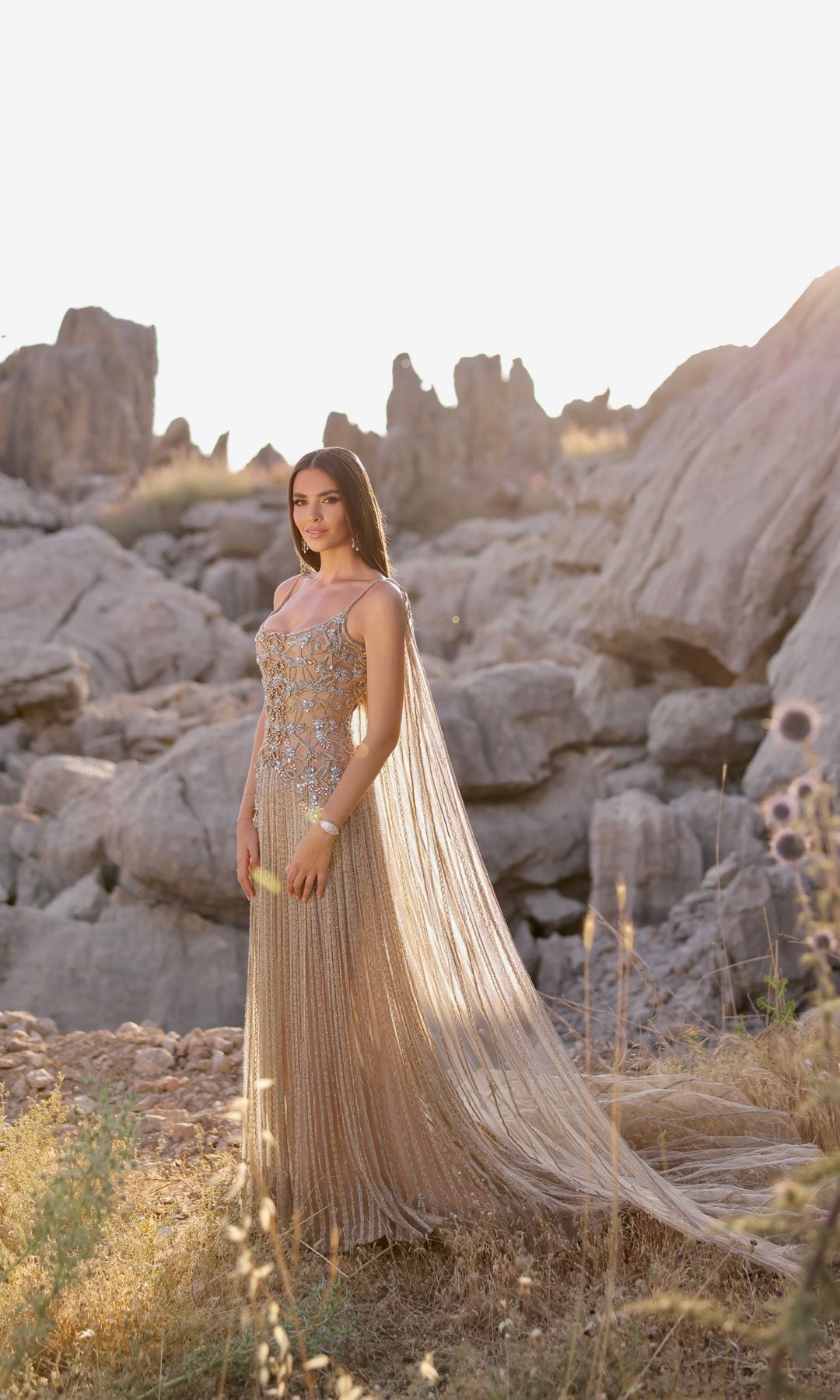 Zein Qutami wore her future father‑in‑law Elie Saab’s design for the pre‑wedding celebration.
