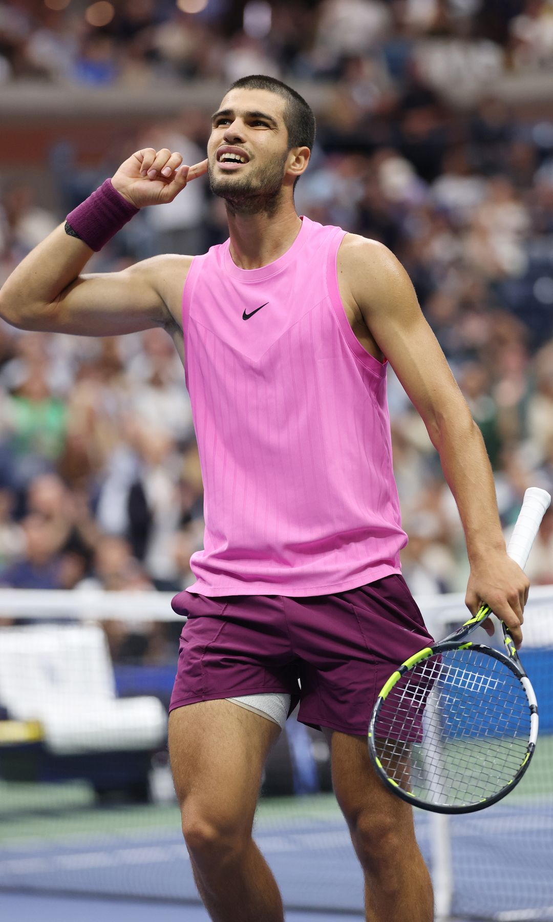 Carlos Alcaraz of Spain reacts against Jannik Sinner of Italy during their Men's Singles Final match on Day Fifteen of the 2025 US Open at USTA Billie Jean King National Tennis Center on September 07, 2025