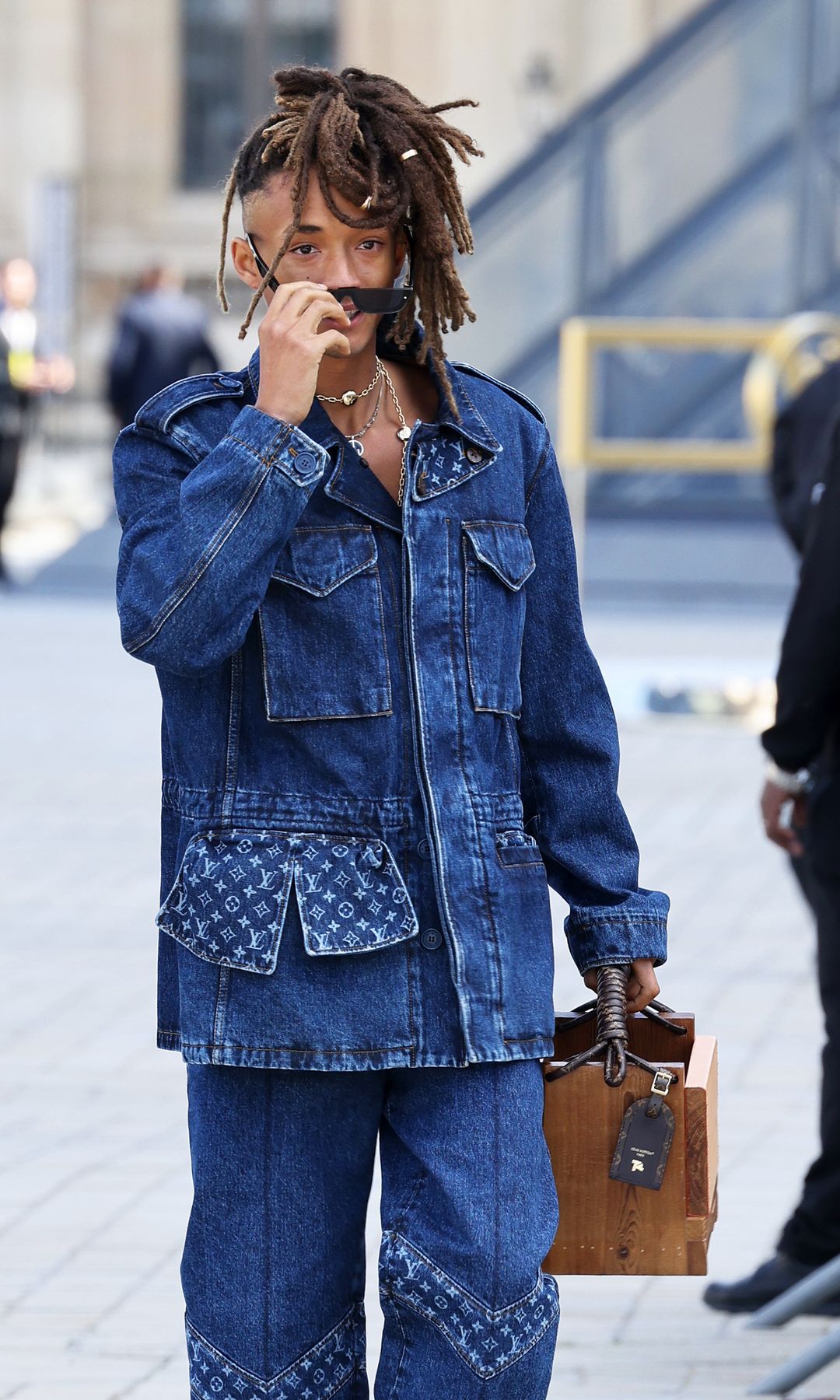 Jaden Smith elevates 90s streetwear in a denim Louis Vuitton ensemble [PHOTOS]
