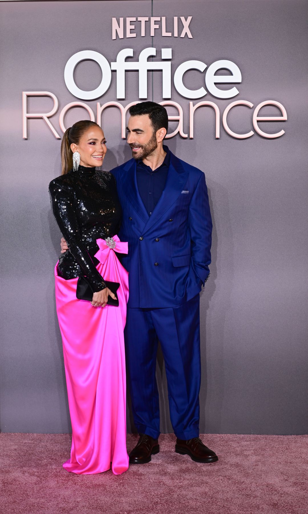Jennifer Lopez and Brett Goldstein attend the 'Office Romance' Netflix UK Premiere on June 03, 2026 in London, England