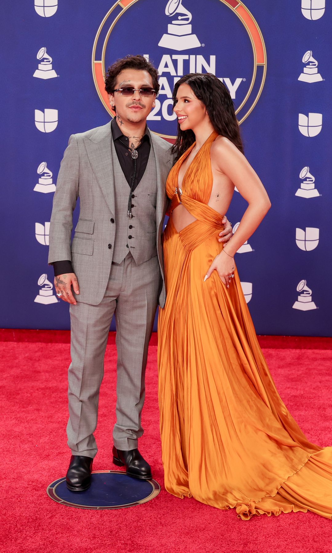Christian Nodal and Angela Aguilar at the 26th Annual Latin GRAMMY Awards