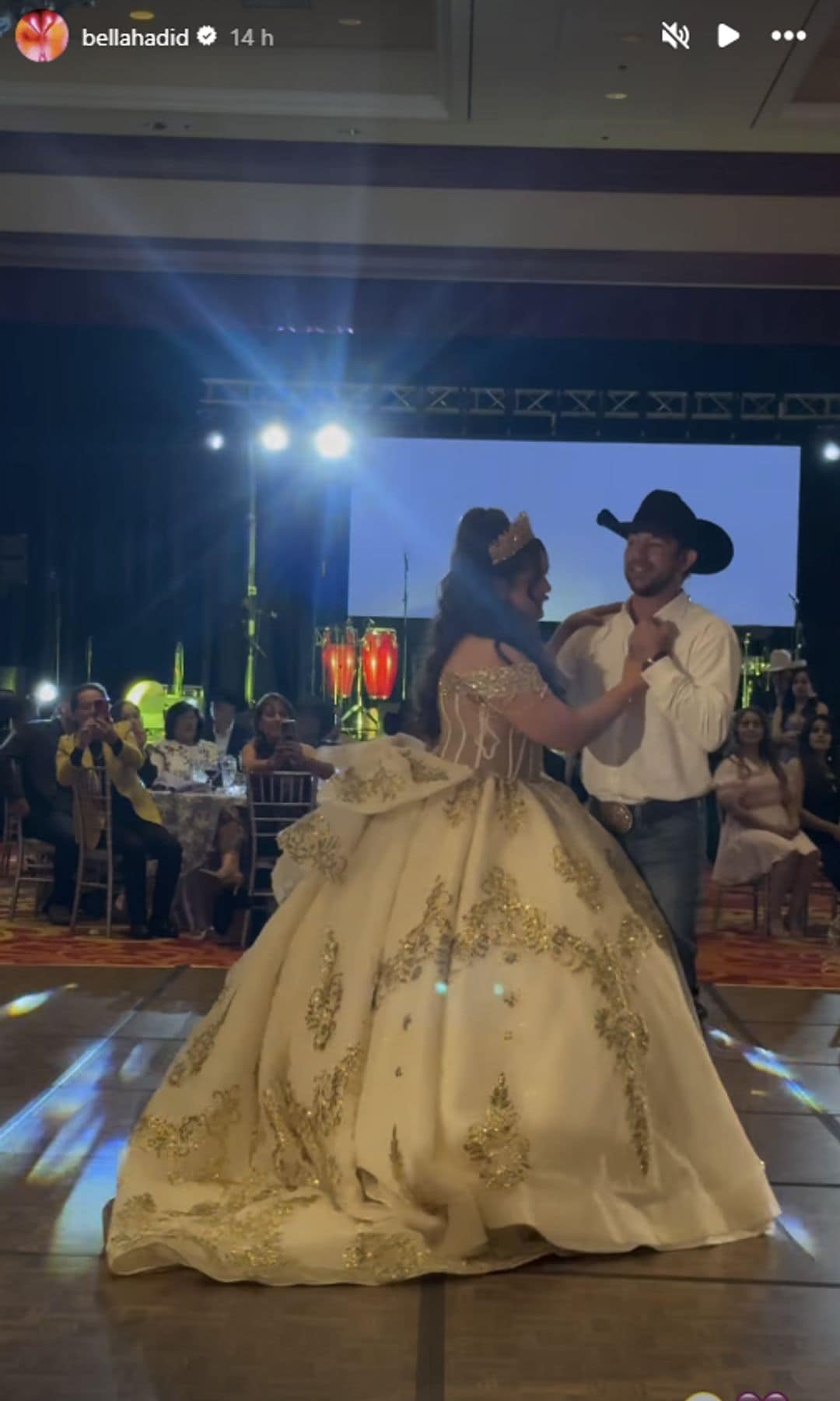 Hadid shared videos of Banuelos dancing with the evening's quinceanera