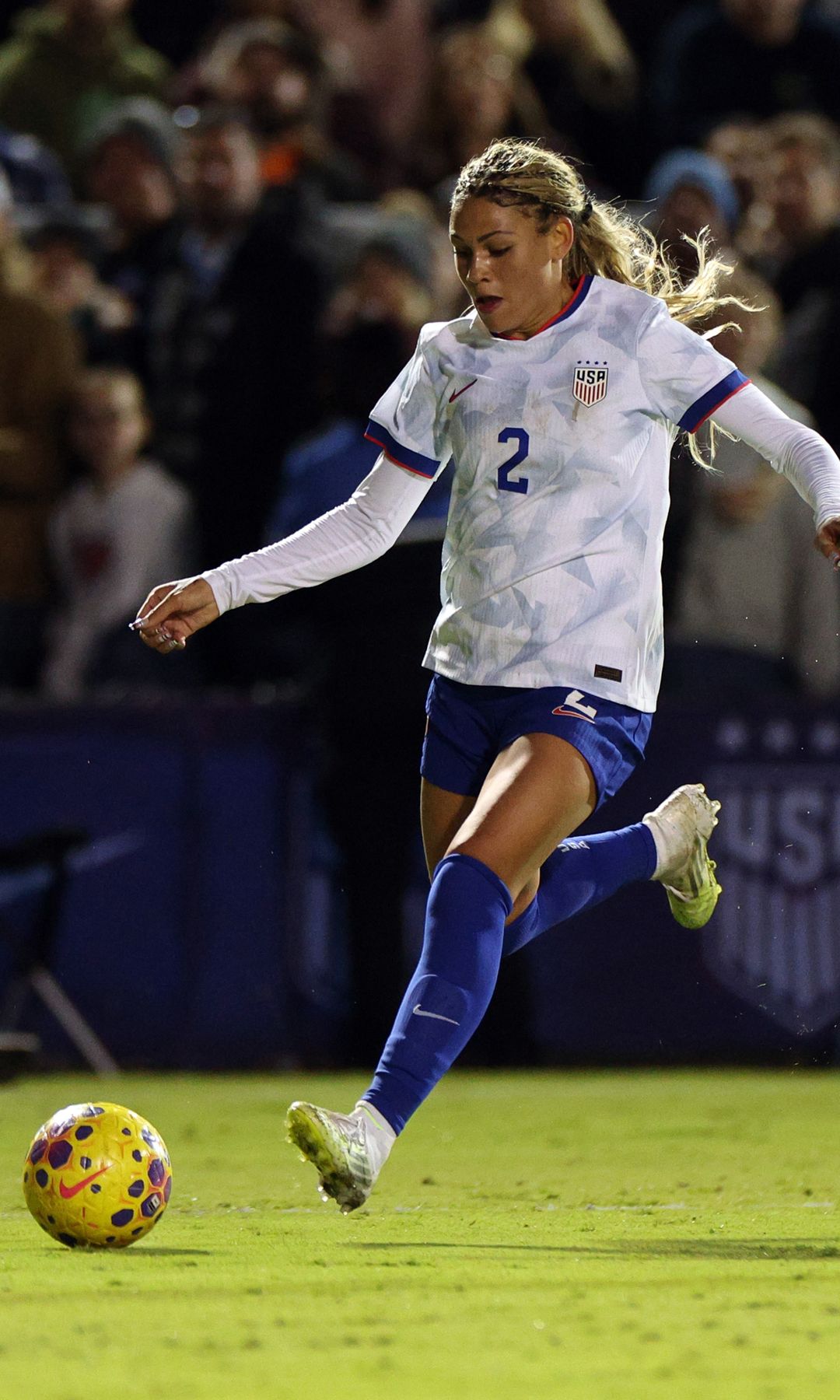 Trinity Rodman #2 of the United States of America advances with the ball against Chile during the second half of an international friendly soccer match,