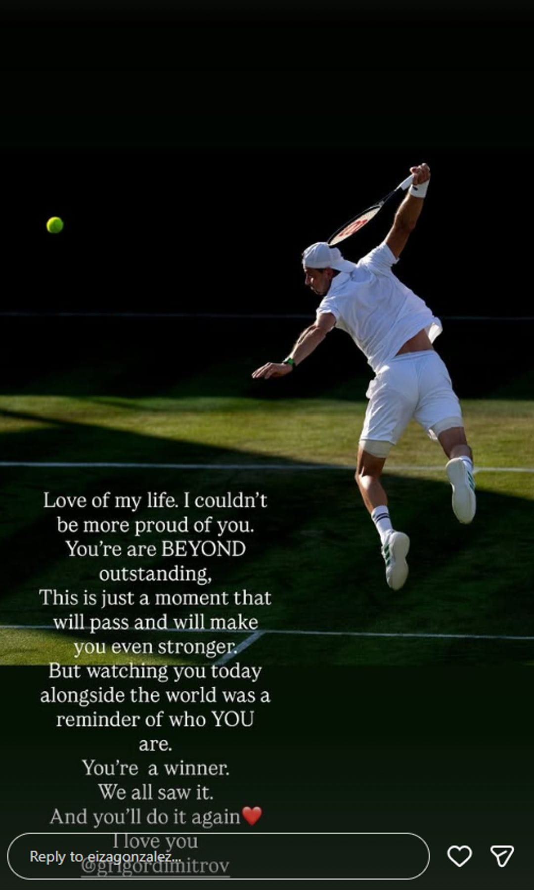 Gonzalez supported Dimitrov with the sweetest message