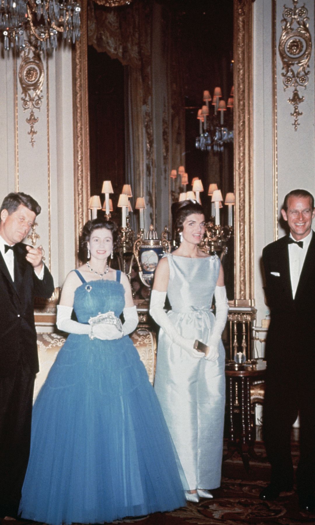 John F. Kennedy, Queen Elizabeth II, Jackie Kennedy, and Prince Philip on the Kennedys visit to the UK