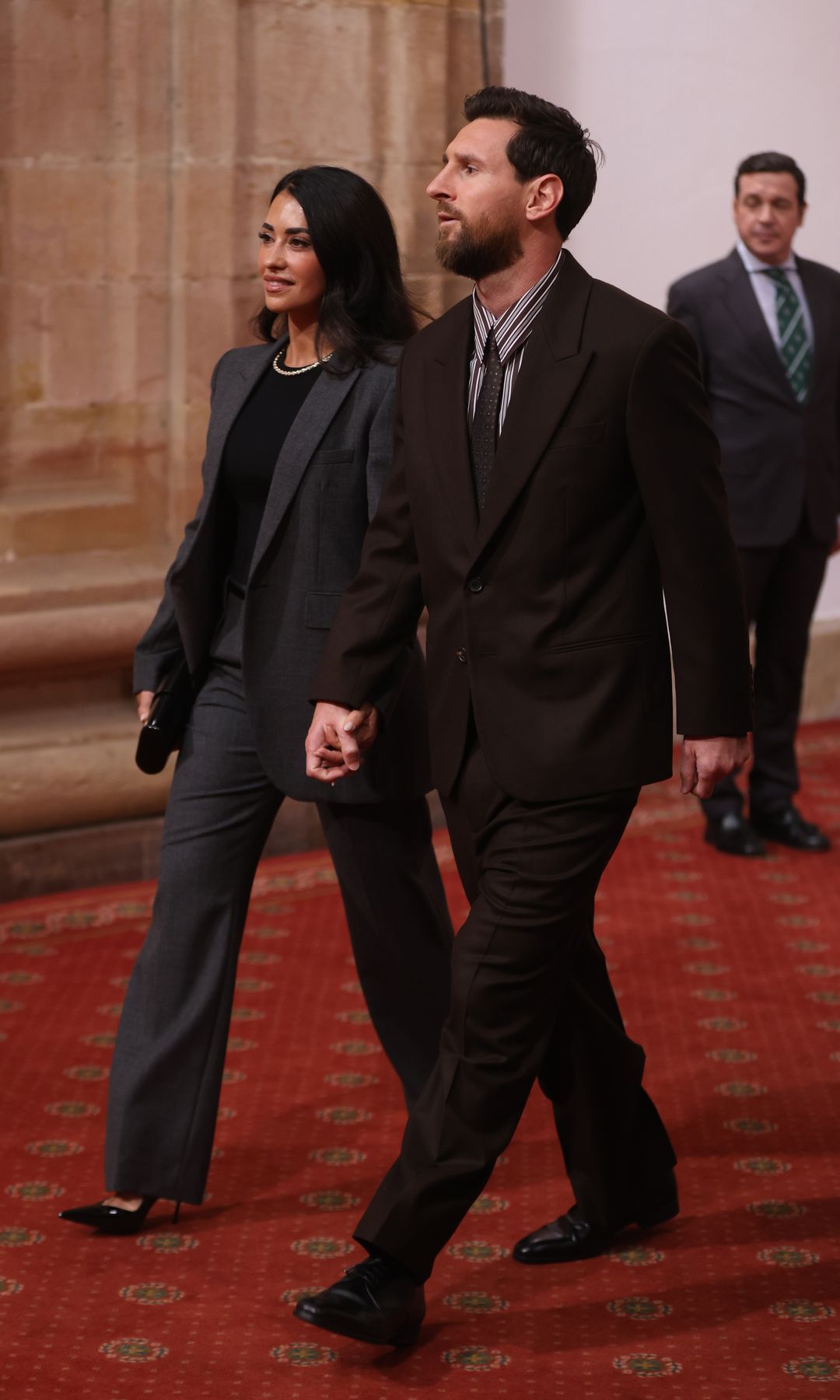 Lionel Messi and his wife, Antonella Roccuzzo, at the reception for the 2026 Princess of Asturias Award winners at the Hotel de la Reconquista
