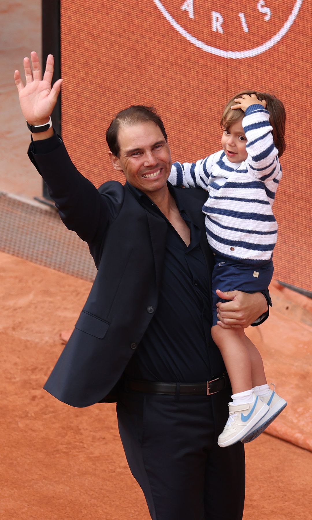Rafael Nadal and his son at the 2025 Roland Garros