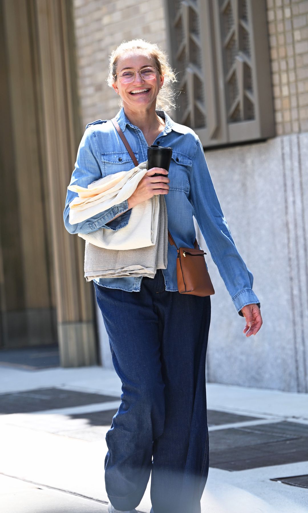 The actress was photographed smiling for the cameras