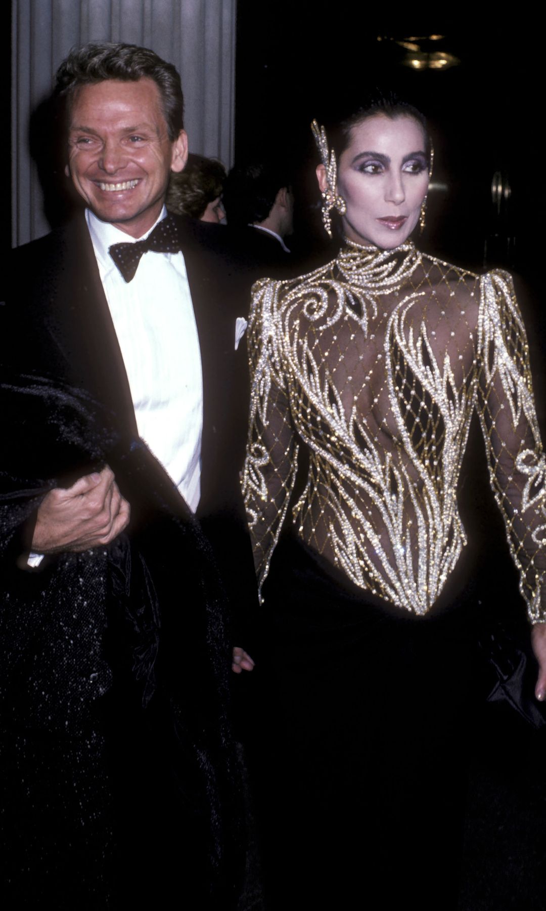 Bob Mackie and Cher at The Metropolitan Museum's Costume Institute Gala Exhibition of "Costumes of Royal India" in 1985