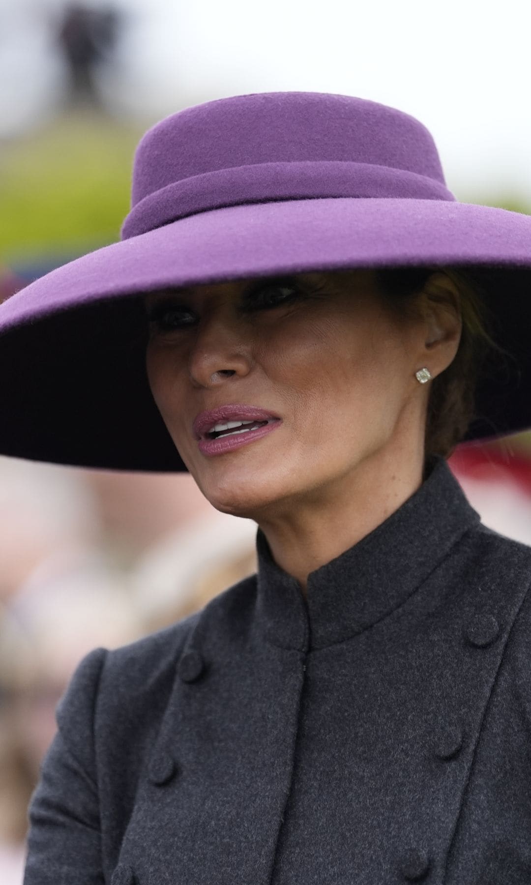 First Lady Melania Trump stood out in a bold Carolina Herrera gown while meeting the British Royals