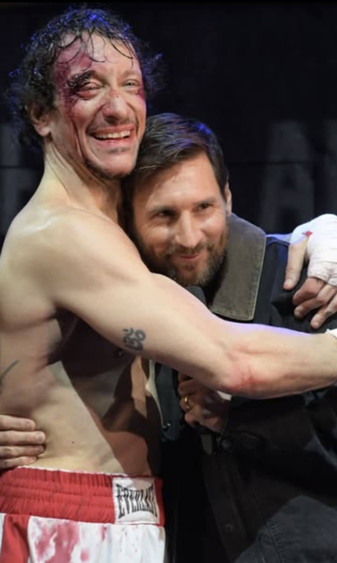 Nicolas Vasquez and Leo Messi at the end of the play, "Rocky"
