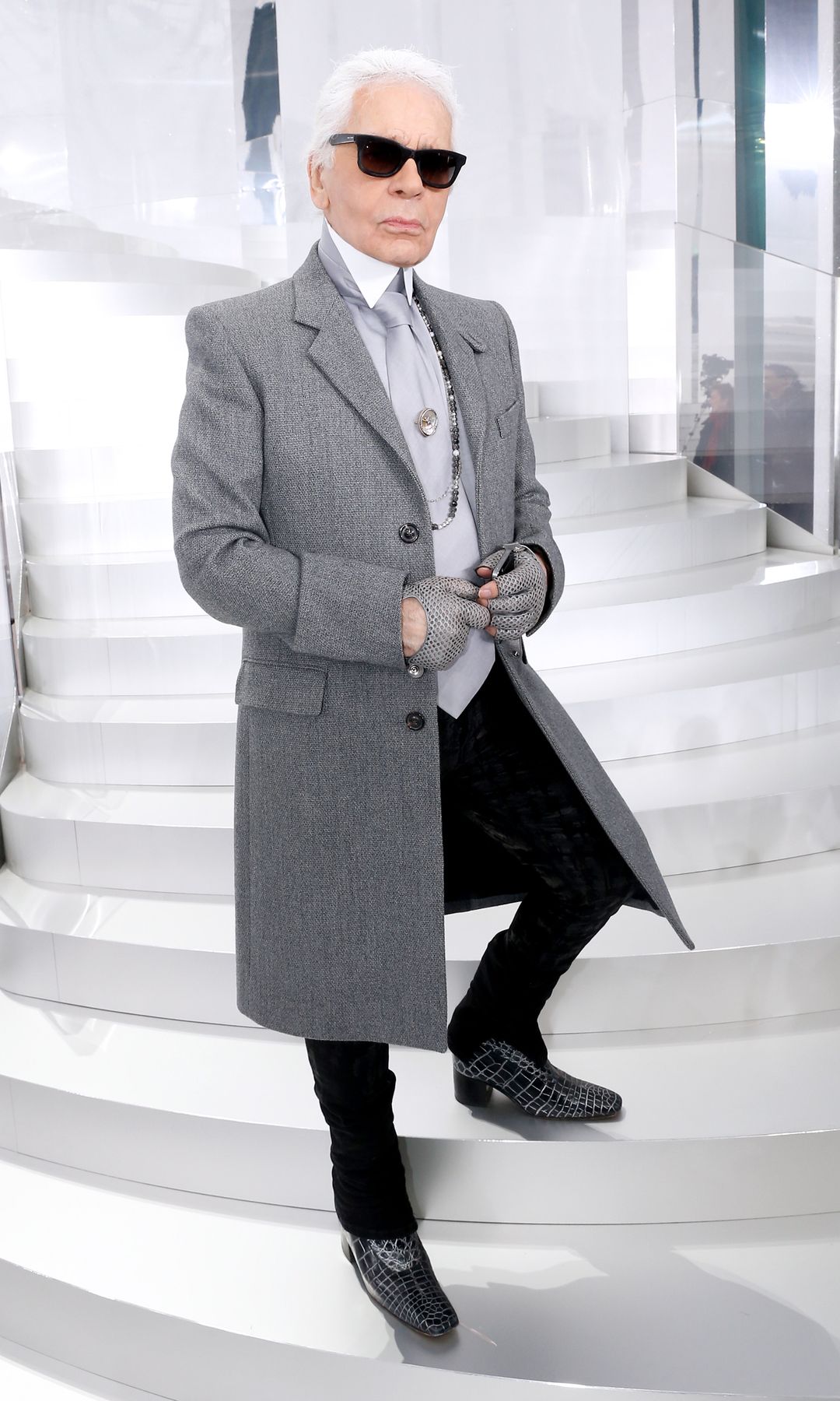Karl Lagerfeld at the Chanel show as part of Paris Fashion Week Haute Couture Spring/Summer 2014