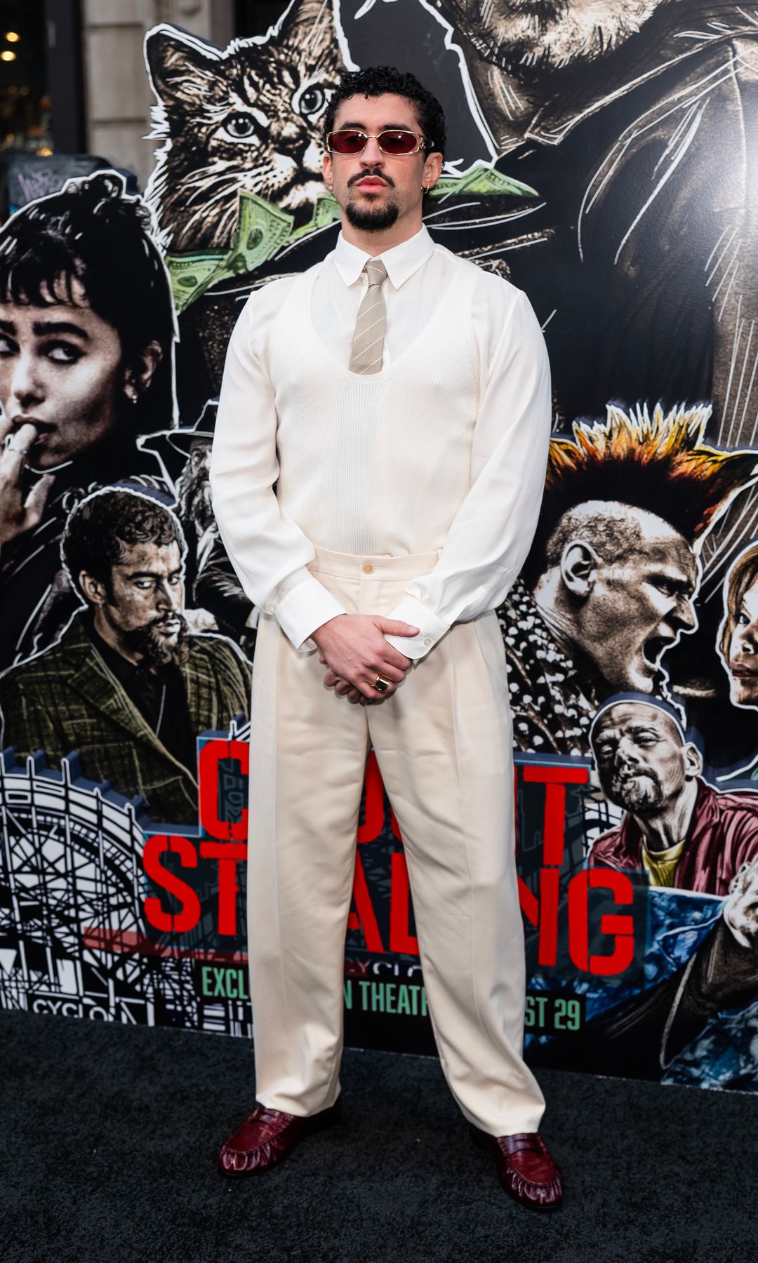 Bad Bunny, Zoe Kravitz, and Austin Butler are black-and-white magic at 'Caught Stealing' premiere