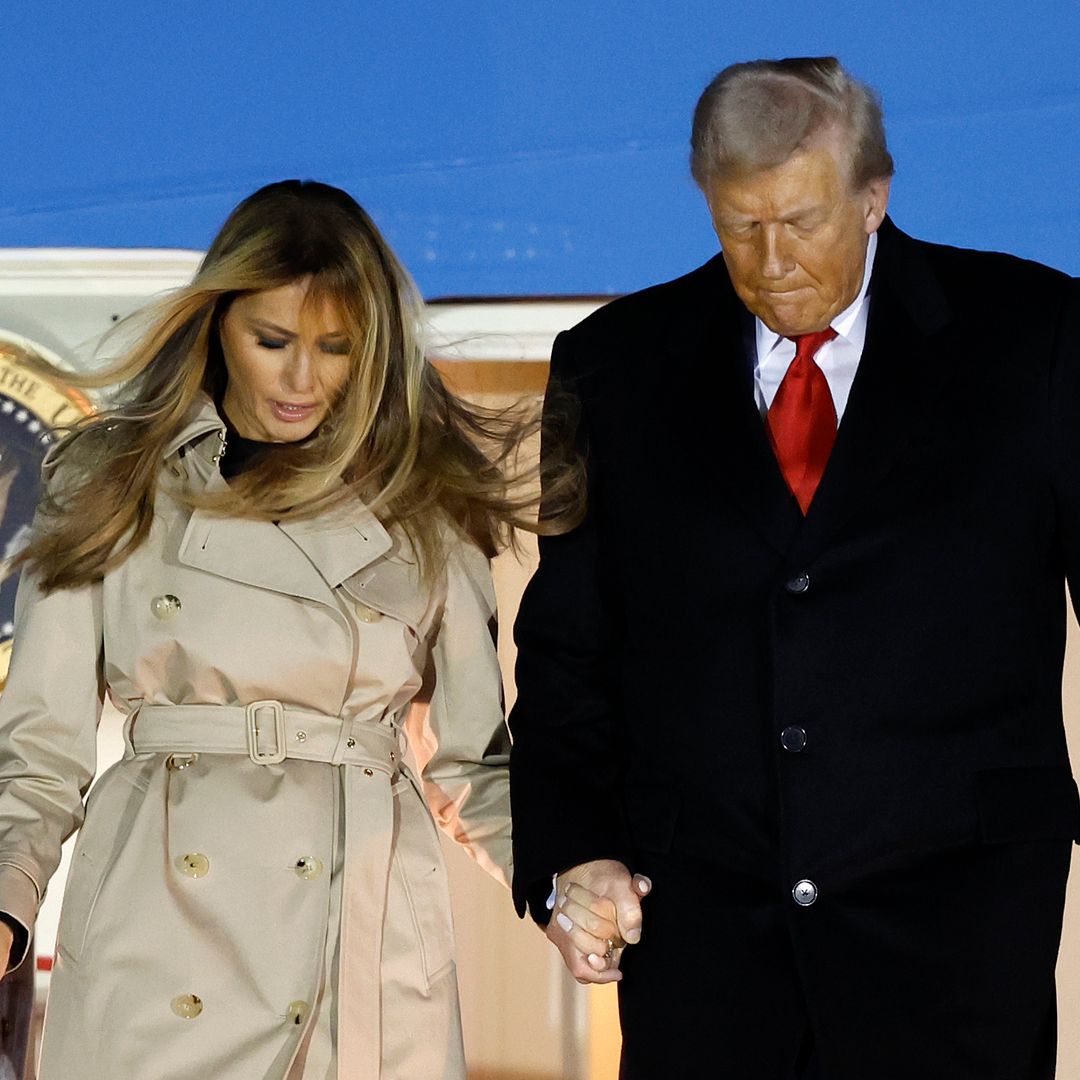 First Lady Melania Trump makes a stylish entrance as she and President Donald Trump arrive in the UK