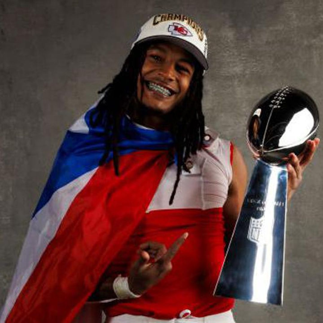 Isiah Pacheco wears Puerto Rican flag after winning Super Bowl