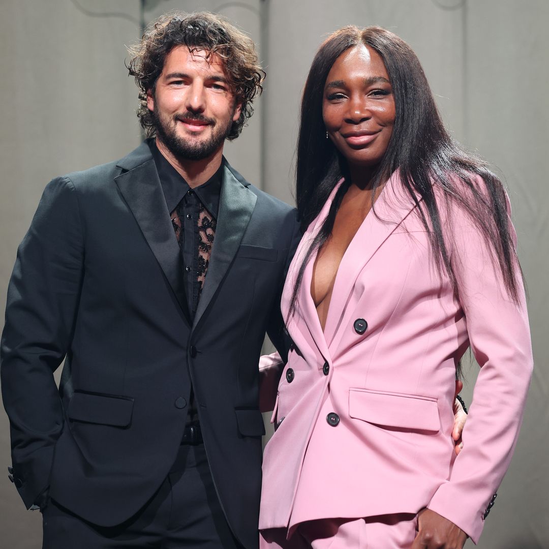 Andrea Preti and Venus Williams attend the photocall ahead of the Dsquared2 F/W 2025 - 2026 runway during the Milan Fashion Week 