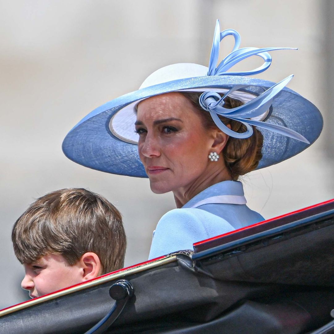 Kate Middleton reacts after anti-monarchy protesters boo her during Trooping the Colour 2026