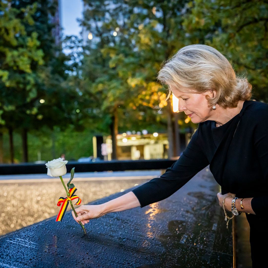 Queen Mathilde of Belgium tears up at the 9/11 memorial in New York
