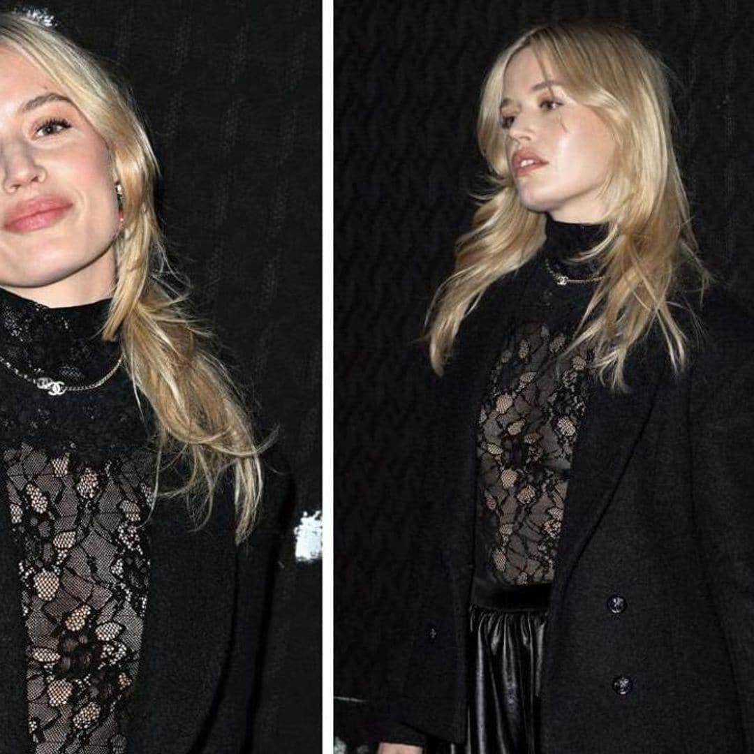 Mick Jagger’s daughter Georgia May enjoys the last day of Paris Fashion Week in a sexy chic sheer lace look