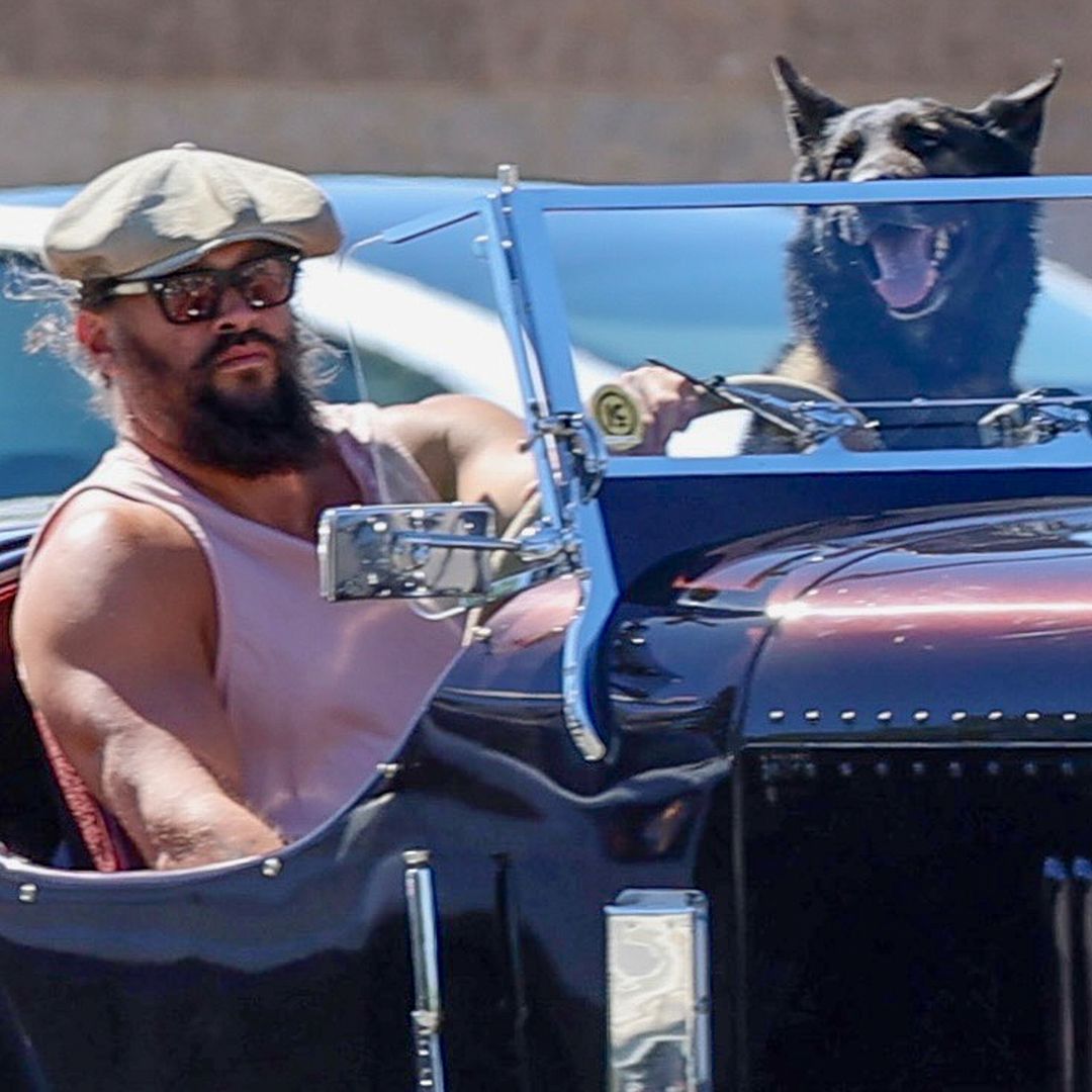 Jason Momoa's dog steals the show on a vintage Bentley cruise