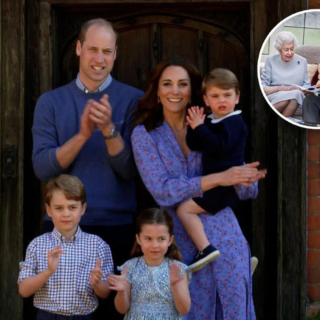 Up-close look at George, Charlotte and Louis’ homemade card for the Queen and Prince Philip