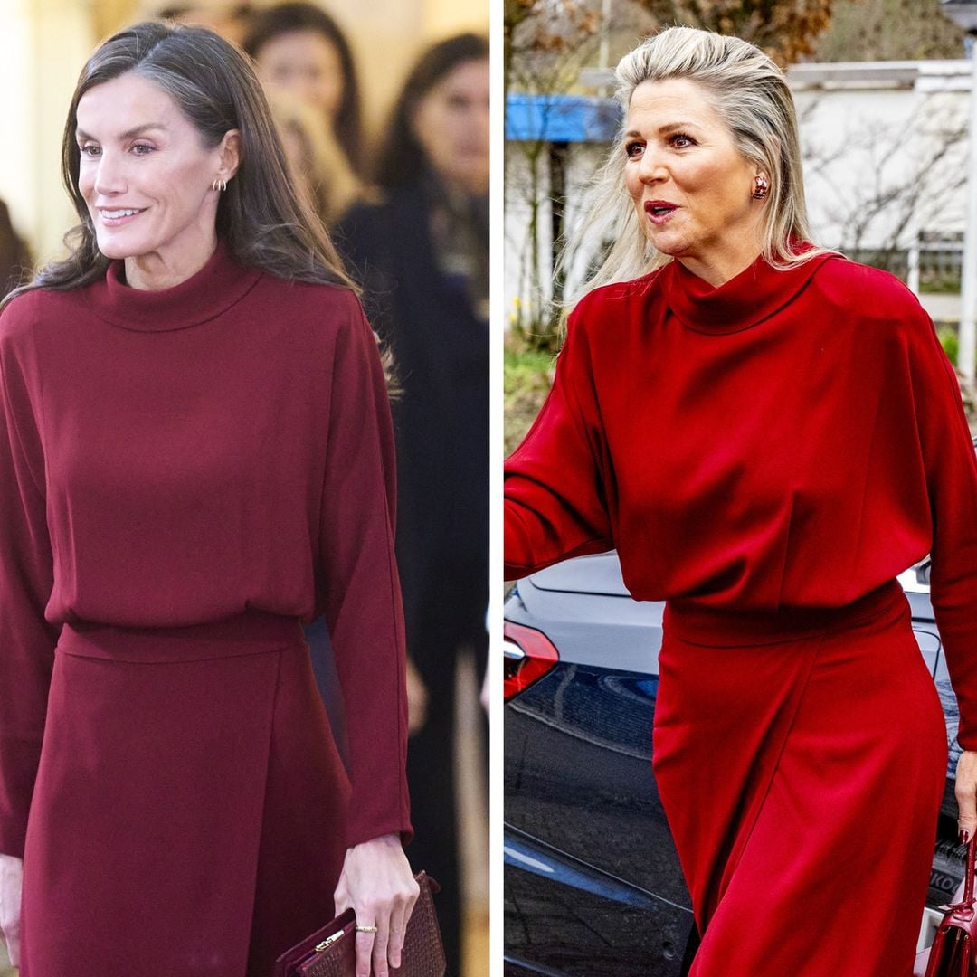 Queen Letizia and Queen Máxima twin in the same elegant cherry-red dress