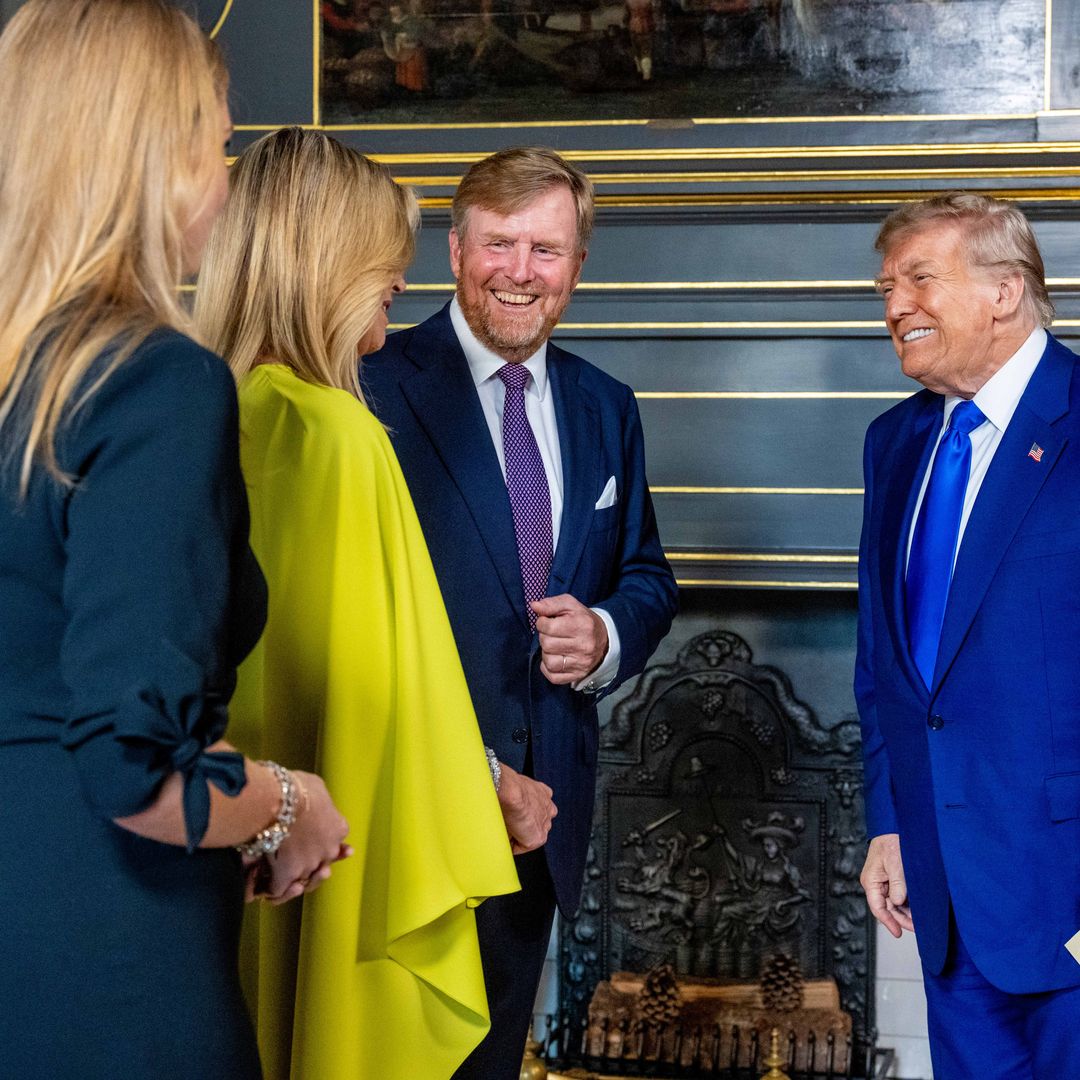 Queen Maxima, King Willem-Alexander and their daughter Princess Catharina-Amalia greet President Donald Trump: Watch