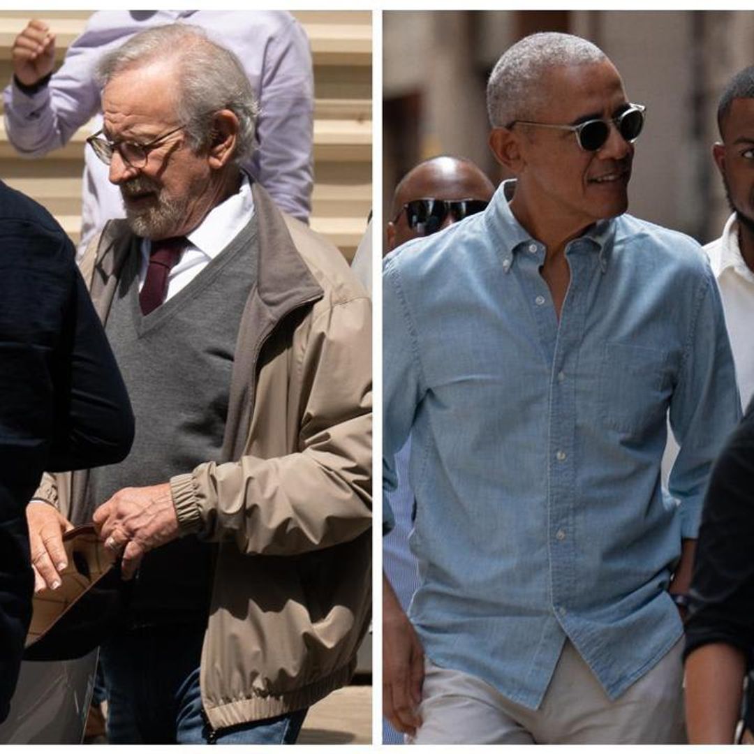Barack and Michelle Obama enjoy dinner with Bruce Springsteen and Steven Spielberg