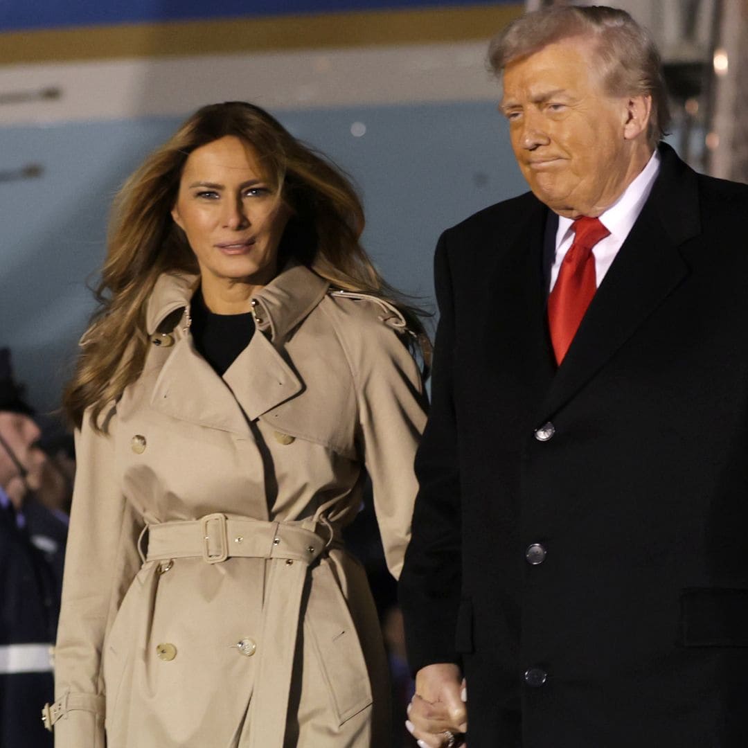 First Lady Melania Trump makes a stylish entrance as she and President Donald Trump arrive in the UK