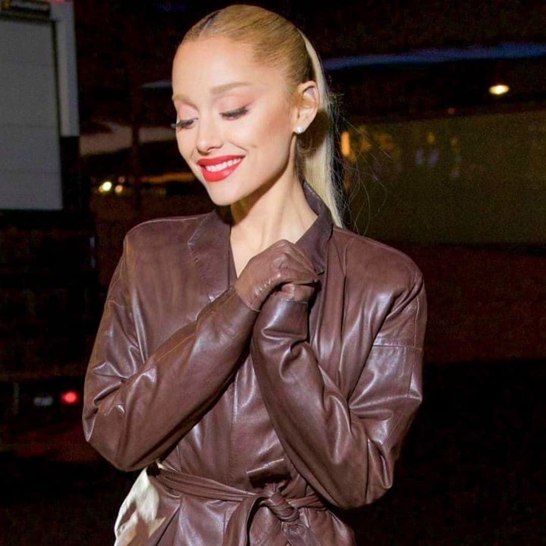Ariana Grande wears leather ensemble while filming new music video for AG7