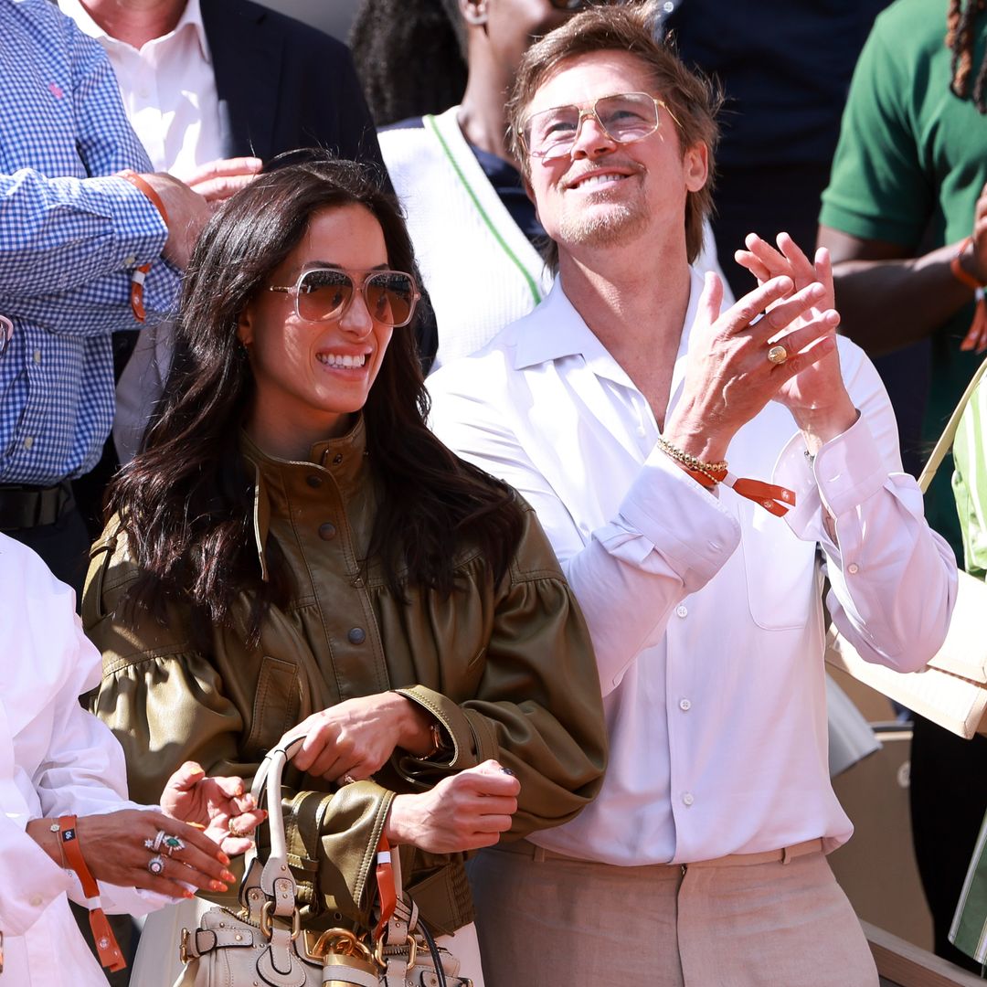 Brad Pitt and Ines de Ramon attend the women's final on day 14 of the 2026 French Open, Roland-Garros 2026, Grand Slam tennis tournament at Stade Roland Garros on June 6, 2026 in Paris, France