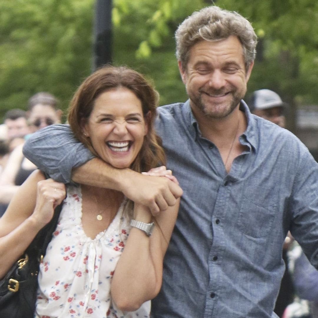 Katie Holmes and Joshua Jackson reunite on set with snuggles and a baby stroller