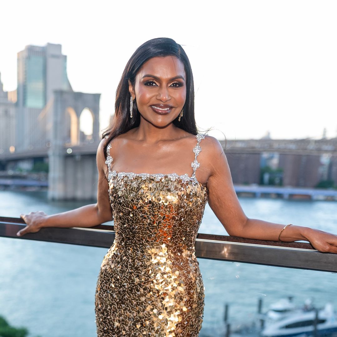 Mindy Kaling looks ravishing in a gold gown and slimmed-down figure