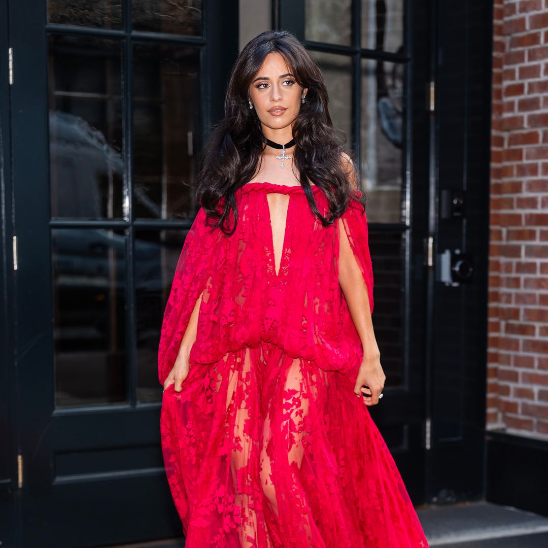 Camila Cabello turns up the heat in a barely-there floral string bikini and a flirty sheer mini dress