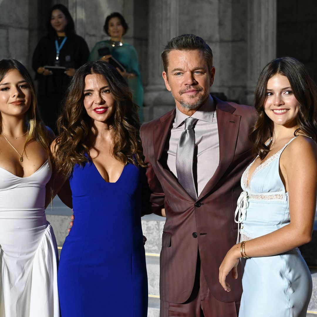 Matt Damon, Luciana Barroso, and kids twin in matching shirts for their daughter's 18th birthday