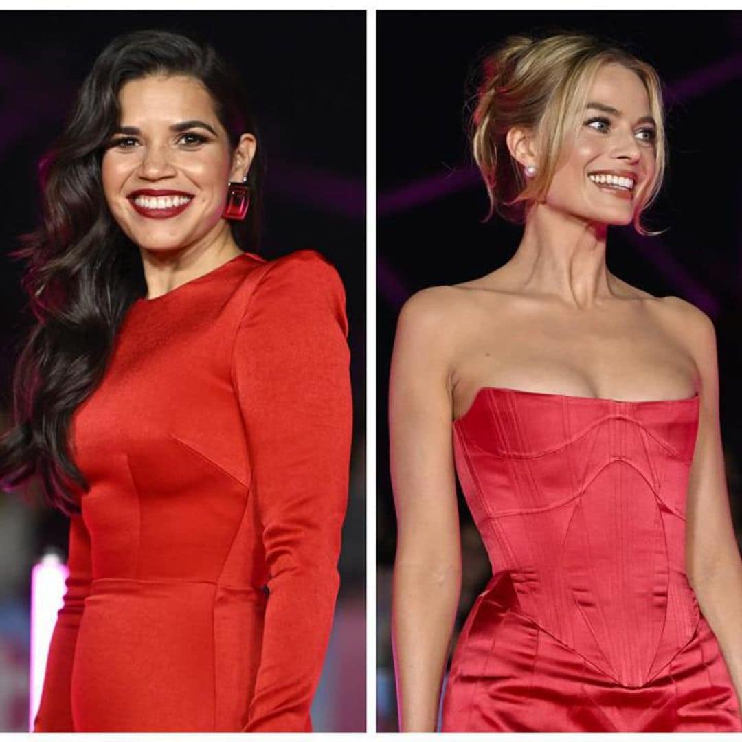 Margot Robbie and America Ferrera matching in red: See pics of their Barbie looks in London