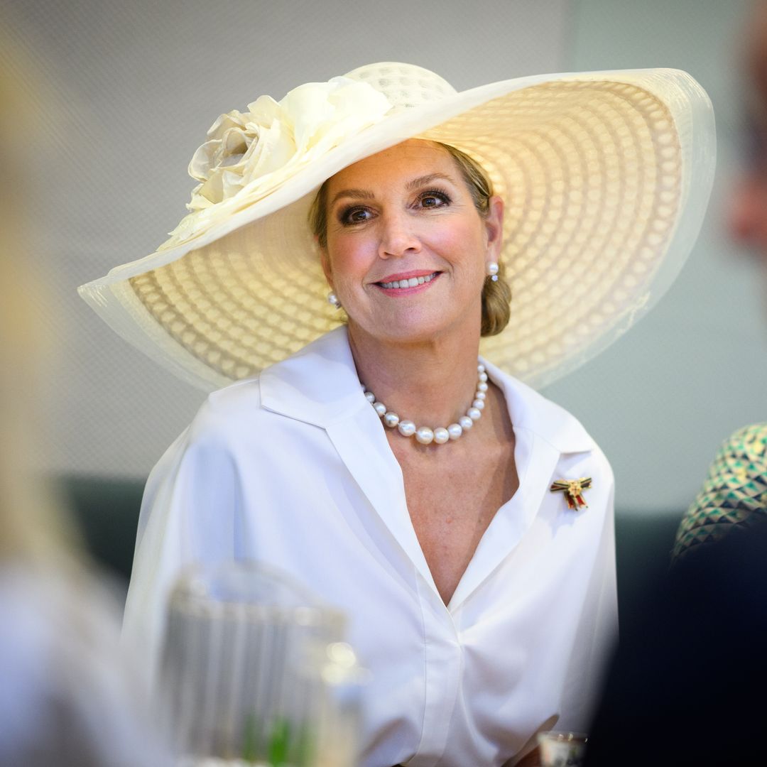 Queen Máxima dazzles in an XL hat and floral skirt during Germany’s state visit to the Netherlands