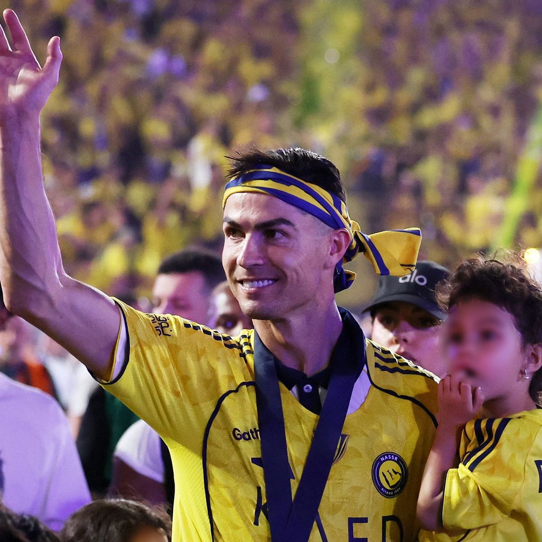 Cristiano Ronaldo celebrates Saudi League Championship with his daughter Bella Esmeralda in his arms