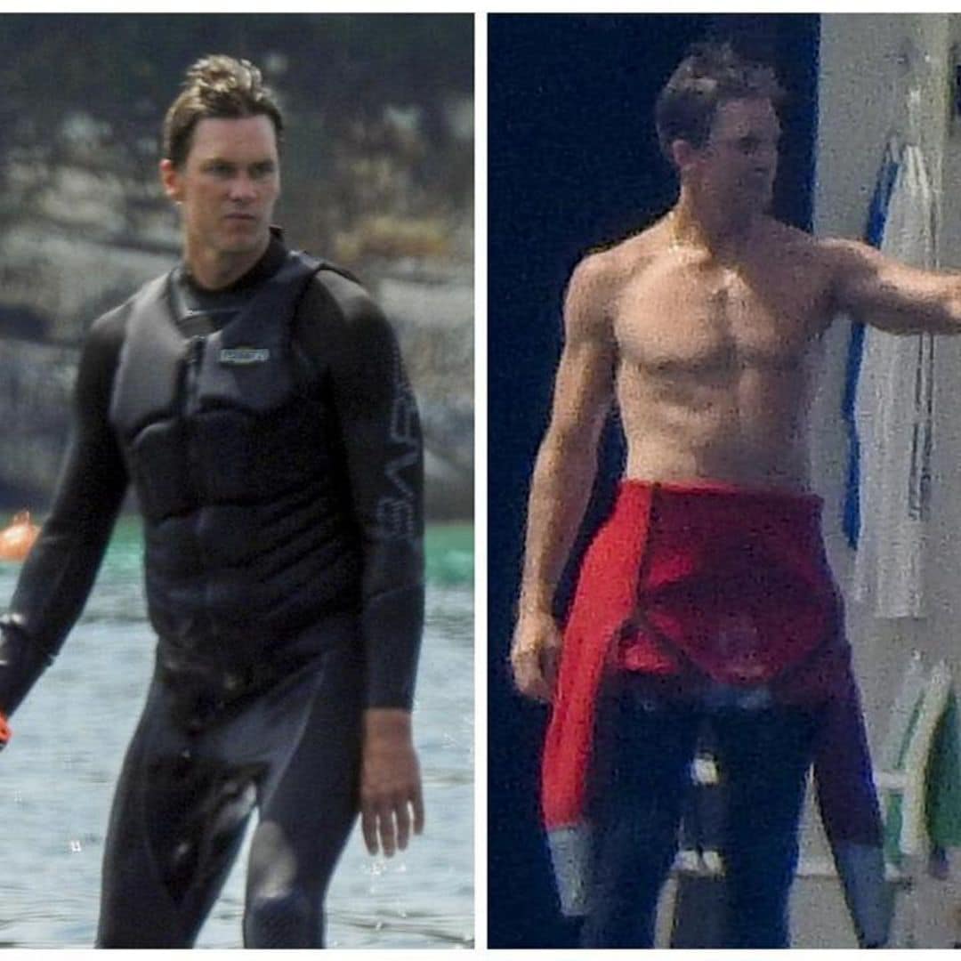 Tom Brady shows off perfect abs while surfing in Greece with his kids: Pics