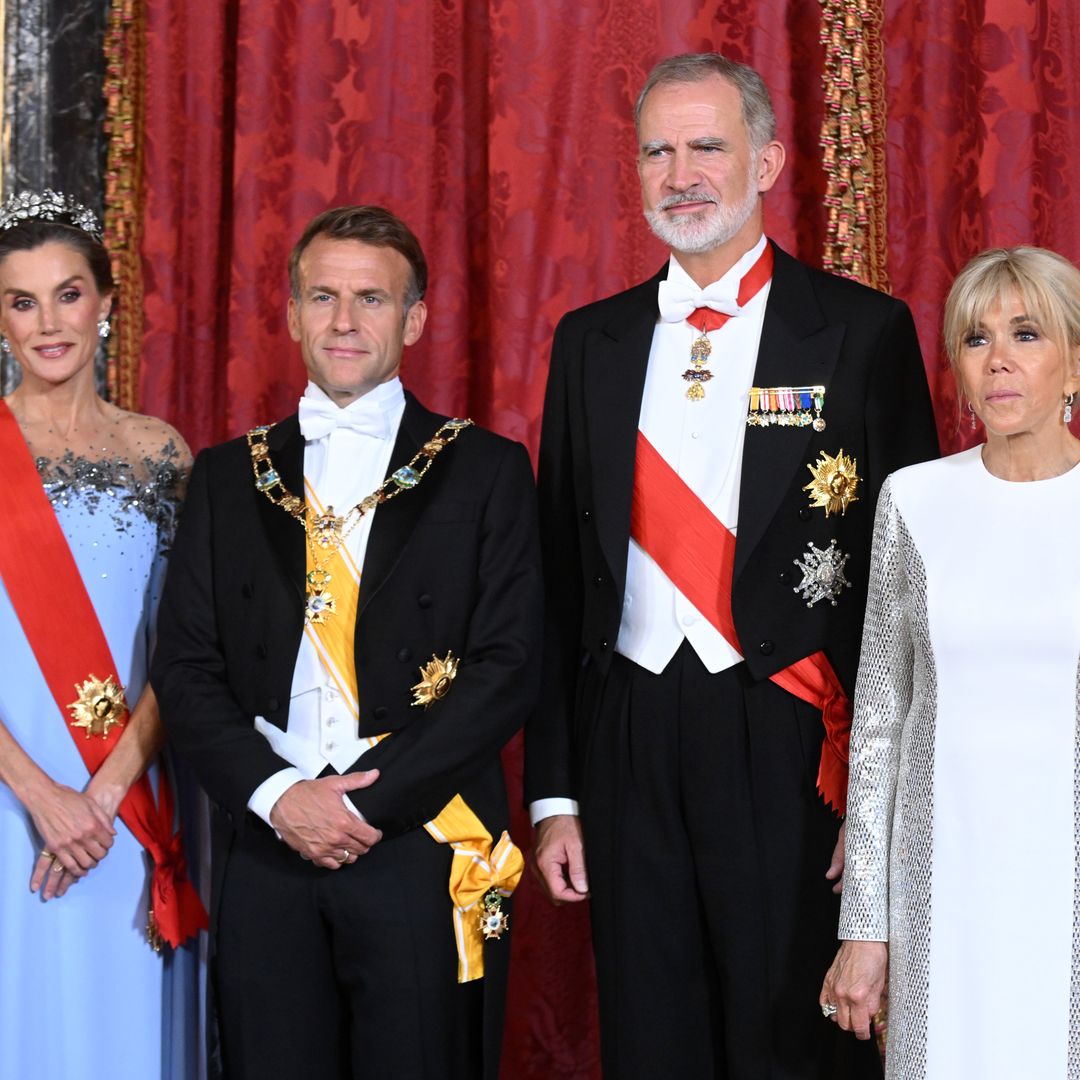Queen Letizia's ice-blue gala look for the Macrons' won over Europe's press