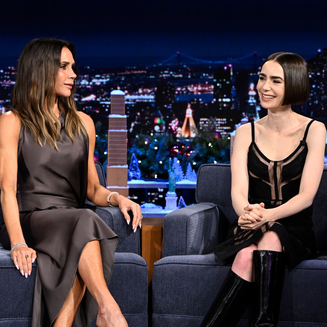 Lily Collins tears up as she meets her idol Victoria Beckham