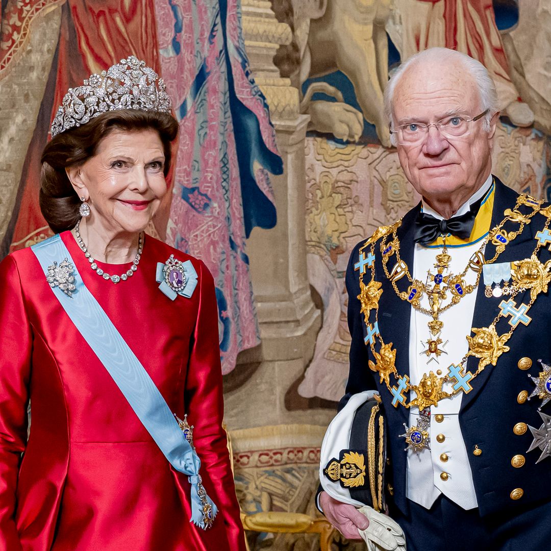 Queen Silvia of Sweden and King Carl Gustaf of Sweden at the gala dinner during the King's 80th birthday celebrations
