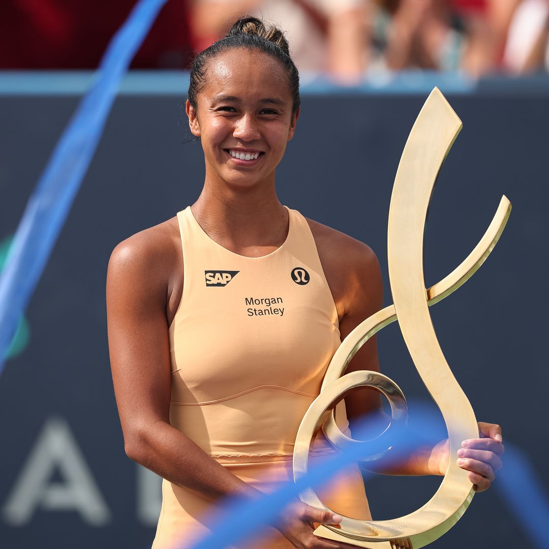 WASHINGTON, DC - JULY 27: Leylah Fernandez of Canada poses with the championship trophy after winning a women's singles championship match against Anna Kalinskaya on the final day of the Mubadala Citi DC Open 2025 at William H.G. FitzGerald Tennis Center on July 27, 2025 in Washington, DC. (Photo by Scott Taetsch/Getty Images)