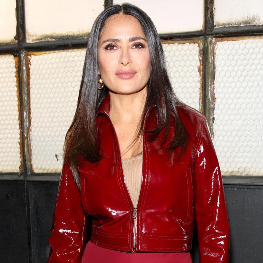 Salma Hayek proves red is her favorite color with impressive bag collection and platform heels
